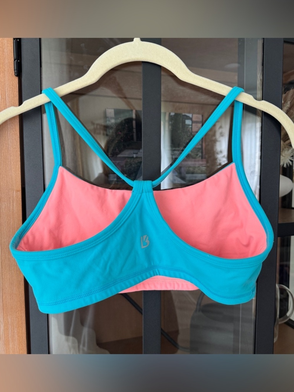 BuffBunny Collection reversible sports bra workout top coral neon sky blue